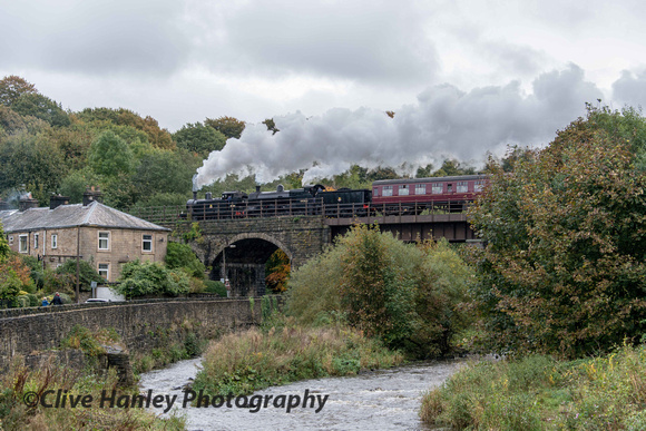 Jinty no 47584 & Super "D" no 49395 cross Summerseat viaduct over the River Irwell