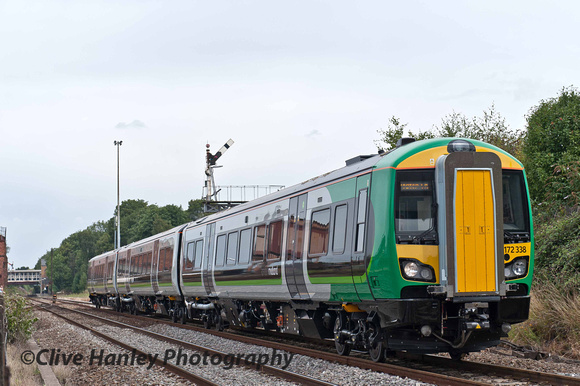 Brand new Class 172 unit no 172338 in London Midland livery departs Kidderminster heading south