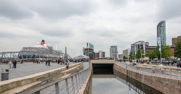 The Leeds - Liverpool canal has been extended past the Liver Building towards the Albert Dock.
