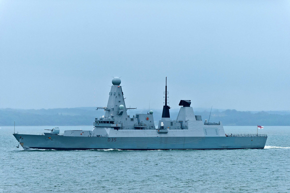 The Royal Navy's newest ship, HMS Dragon escorts the patricia back to Portsmouth.