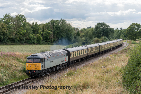 With no sign of 4270 Class 47 no 47376 hurries the late running 15.35 from Cheltenham.