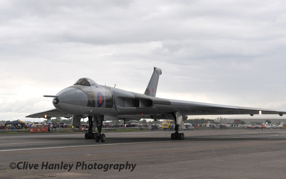 11.23am. XM655 moves off towards the runway.