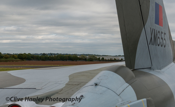 XH558 is a tiny speck on the horizon above the red engine blank.