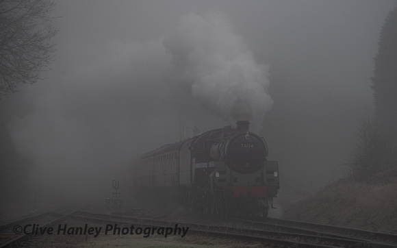 Standard 5 no 73156 slows as it approaches Quorn with the first steam haulage of the day.